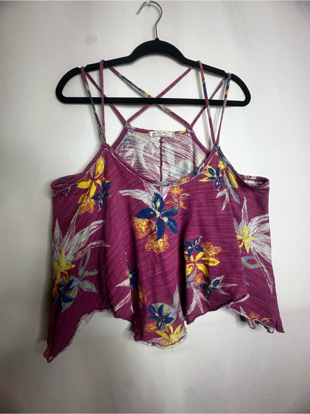 We The Free Plum Floral Crisscross Strap Camisole